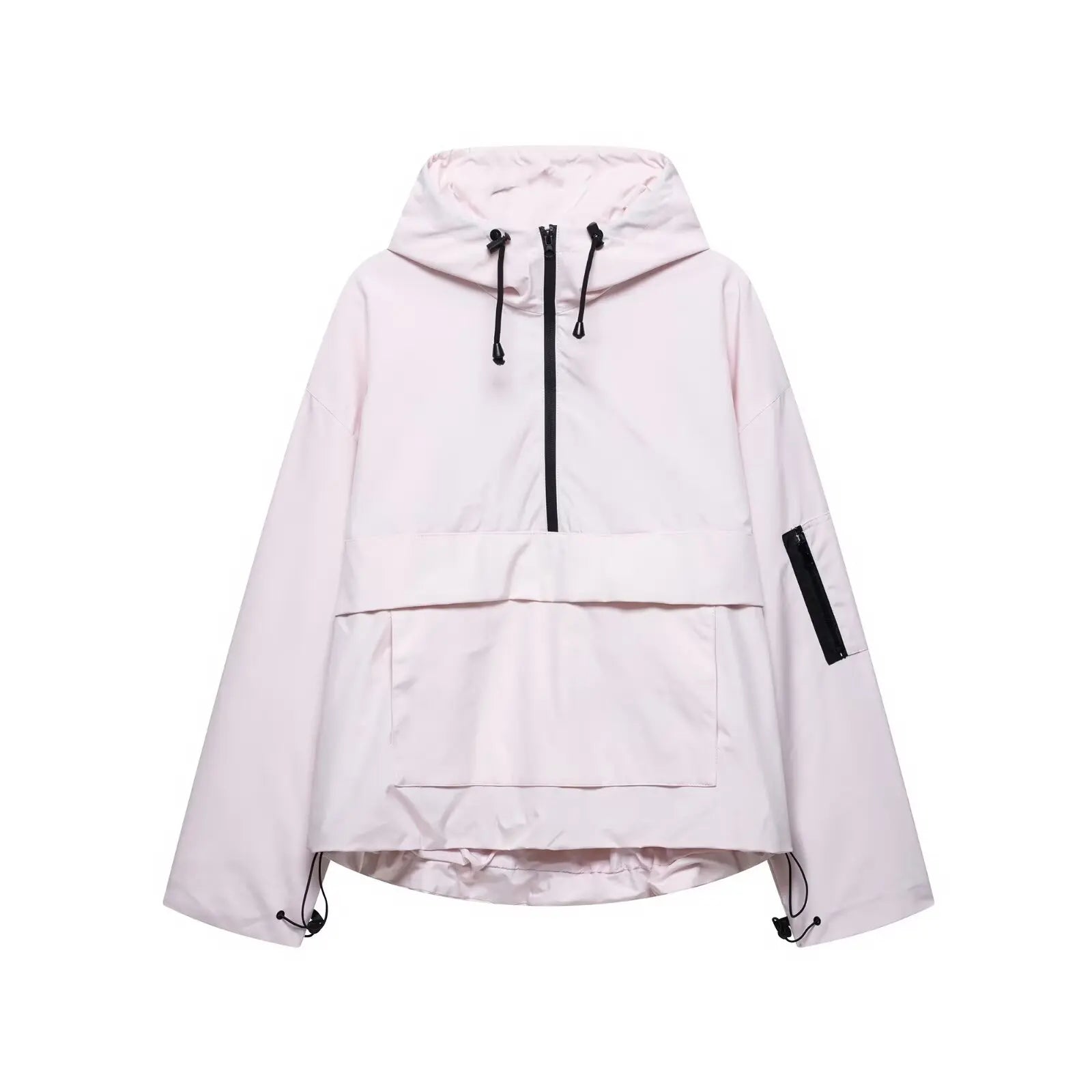 2025 New Summer Women'S Fashion Simple Sweater Woven Hooded Half-Opening Casual Long-Sleeved Jacket
